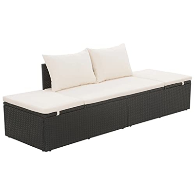 Ksodgun Cama de jardín 195x60 cm Hamaca de jardín ratán sintético Muebles Terraza Exterior Negro