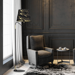 Lámpara de pie Harmias pantalla textil negro/oro precio