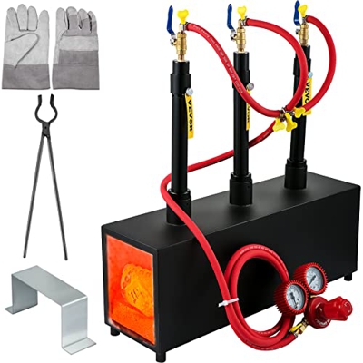 VEVOR Forja de Cuchillos de Propano 15L Fragua Herradora 15,4kg Fragua de Propano Forja Abierta 230,4 kW·h con 4 Mangueras de Gas, un Regulador de Pre