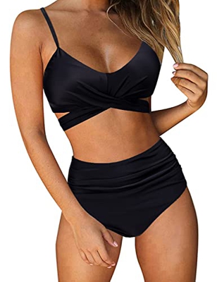 UMIPUBO Bikinis Mujer Push up,Cintura Alta Traje de Baño de Dos Piezas Acolchado Bra Tops Conjunto de Bikini de Playa Tops y Braguitas Divididos (Negr