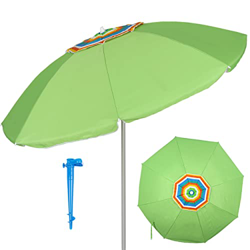 H HANSEL HOME Sombrilla de Playa con Soporte de Tornillo, Sombrilla Sistema Antiviento, Inclinable, Tubo Aluminio, Protección Solar Anti-UV (200cm, Ve en oferta