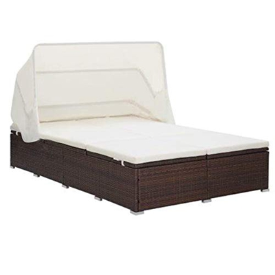 Tidyard Tumbona para 2 Personas con Cojín Tumbona Doble con Toldo Tumbona Jardín Patio Terraza Piscina Playa Ratán Sintético Marrón