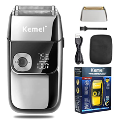 Kemei Afeitadora eléctrica de aluminio para hombres, recortadora de barba recargable de precisión inalámbrica, impermeable, USB, LED dispaly aluminio  en oferta