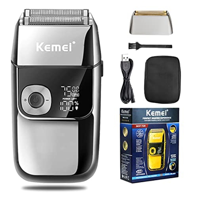 Kemei Afeitadora eléctrica de aluminio para hombres, recortadora de barba recargable de precisión inalámbrica, impermeable, USB, LED dispaly aluminio 