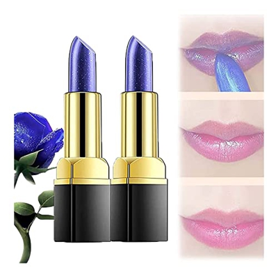 Lápiz labial hidratante de larga duración, decoloración mágica, color azul, rosa, cambia de temperatura, con destello, impermeable, de larga duración,