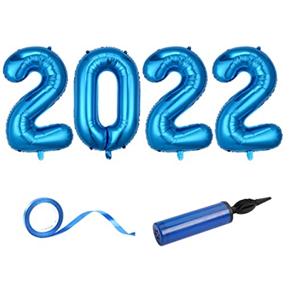 Jangostor 2022 Azul Globos de papel de aluminio, 32 pulgadas, globos numéricos 2022 con cinta y bomba para graduación ceremonia compromiso de Año Nuev