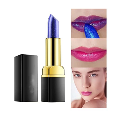 Lápiz labial hidratante de larga duración, decoloración mágica, color azul, rosa, cambia de temperatura, con destello, impermeable, de larga duración,