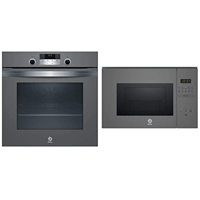 Balay 3HB5358A0 Horno multifunción, Serie Cristal, 60 cm, color cristal gris antracita + 3CG5172A0 Microondas integrable Serie Cristal, Capacidad 20 L