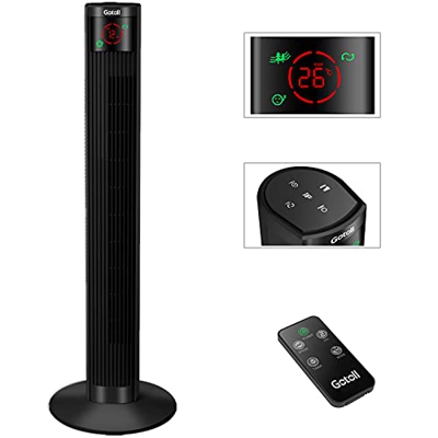 Gotoll Ventilador de Torre Silencioso Ventilador de Suelo con Control Remoto, Altura 95,5cm, Panel Táctil, Temporizador de 12H, Oscilación de 70°, 3 V