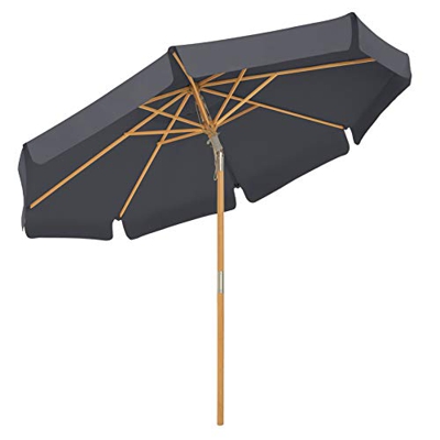 SONGMICS Parasol de jardín de 3 m, Sombrilla Octogonal, Mástil y Varillas de Madera, Inclinable, Base no Incluida, para el balcón,Terraza, Gris GPU32G