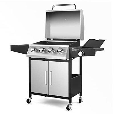 La parrilla de barbacoa cuenta con 4 quemadores de acero inoxidable y un quemador lateral, ideal para fiestas de barbacoa al aire libre. El diseño de 