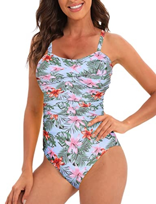 heekpek Traje de Baño Una Pieza para Mujer Bañadores Mujer Reductores Cuello en V Pliegues Bañador Bikini Retro