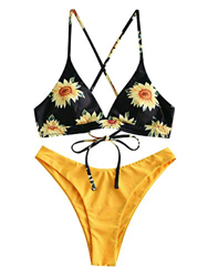 ZAFUL Conjunto de Bikini con Relleno Push Up Triangular Busto Ajustable con Tirantes Cruzados Traseros Estampado Talle Bajo M precio