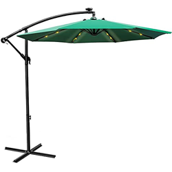Masthome Sombrilla Ø 270 cm Sombrilla de Jardín con Manivela y Luz Solar LED, Parasol para terraza jardín Playa Piscina Patio, Protección UV, Verde en oferta