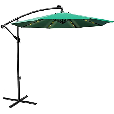 Masthome Sombrilla Ø 270 cm Sombrilla de Jardín con Manivela y Luz Solar LED, Parasol para terraza jardín Playa Piscina Patio, Protección UV, Verde
