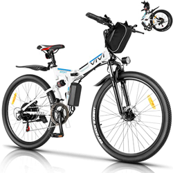 Vivi Bicicleta Eléctrica de Montaña Plegable,26"E-Bike MTB Pedal Assist,250W Bici Electrica Plegable para Adultos,Shimano 21 (Blanco Azul) en oferta