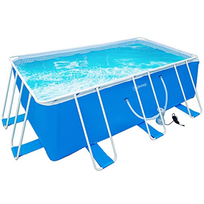 Outsunny Piscina Desmontable Tubular 440x240x122 cm Piscina Rectangular de Exterior con Depuradora de Cartucho 4.000 L/H Mangueras Longitud 100 cm y M