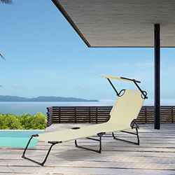 Tumbona Plegable 190cm Beige con Techo - Acero - Hamaca de Playa, para jardín, Silla reclinable Piscina precio