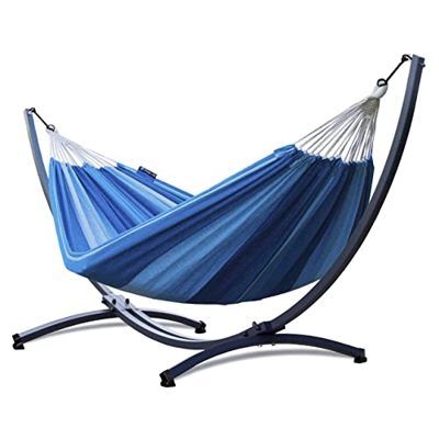 Potenza Hamaca con Soporte Incluido en Jardin, de Tela Multicolor, para 2 Personas Doble I Grande Soporte Capacidad de 220 Kg I Hamaca 220x160 cm (Azu