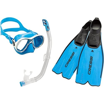 Cressi Set Marea VIP Jr Pack De Snorkel, Niños, Transparente/Azul, 7-13 Años + Rondinella - Aletas De Gama Alta para Iniciación Y Snorkeling