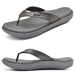 jiajiale Chanclas Mujer Moda Ortopedicas Comodas Piel Tela Sandalias de Dedo Verano Cool Playa Piscina Flip Flop Ligera Abierta Chancletas Antidesliza en oferta