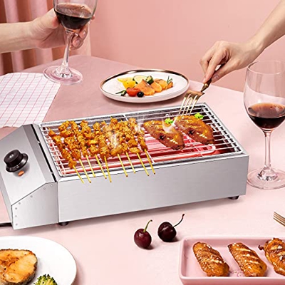 Kacsoo Electro Barbacoa Sin Humo, Barbacoa Eléctrica Con Temperatura Regulable, Parrillas Electrica Con Rejilla De Acero Inoxidable Extraíble y Bandej