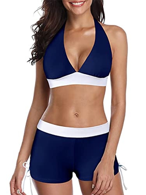 CheChury Mujer Conjunto De Bikini Tiras Talle Alto Tallas Grandes Sexy Traje De Baño Cuello Halter Vintage Vientre Plano Top Bikini Push Up Braga Alta