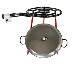 Kit Paellero, Quemador a Gas butano, paellera acero pulido, regulador de Gas + 1,5 metros de Manguera, soporte de 3 Patas reforzadas (70) características