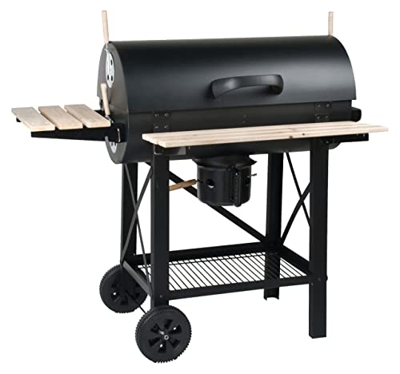 (Amazon.es) Tarrington House Barbacoa Louisiana para carbón/madera con ruedas y recoge-ceniza extraible, parrilla cromada, mesas laterales, con tapa y