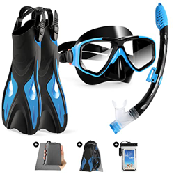 Odoland Snorkel Kit 6 en 1 para Niños y Adolescentes de 9 a 16 Años con Aletas Natación, Gafas Buceo Antifugas y Tubo Snorkel Dry Top, Equipo de Snork en oferta