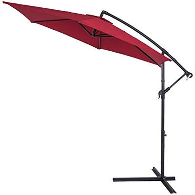 Kingsleeve Sombrilla de Jardín XXL 300cm Parasol Inclinable Rojo de Aluminio Manivela Base Cruz Balcón