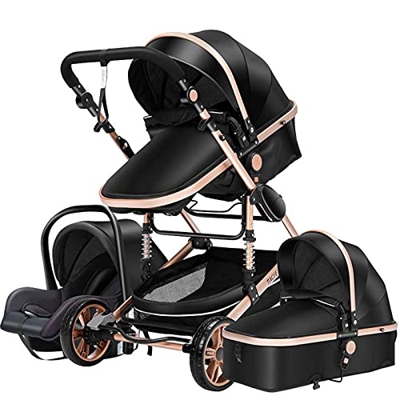 Sillas de paseo Cochecito de bebé 3 en 1 Triciclo Baby Walker Cochecito de alto paisaje Cochecitos plegables Carrito de bebé para bebé 0-36 meses (oro