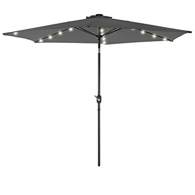 ML-Design Sombrilla de Jardín Antracita Ø 300 cm Redonda de Alumino con Iluminación Solar LED Paraguas de Terraza Inclinable Regulable Desmontable Inc