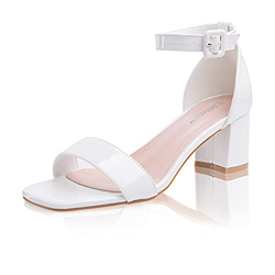Sandalias Mujer Tacon Verano Correa de Tobillo Zapatos Cierre de Hebilla Punta Abierta Elegantes Moda Boda Blanco Talla 38 EU precio
