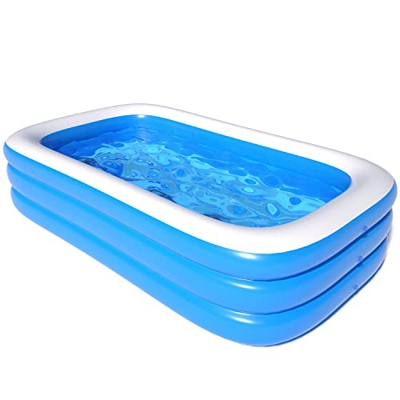 Piscina familiar rectangular por encima del suelo hinchable de lujo para adultos y niños, fácil de montar, azul (155 x 108 x 46 cm)