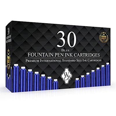 Wordsworth & Black - Paquete de 30 cartuchos de tinta para pluma estilográfica - Azul - Tamaño estándar internacional - Longitud aprox. 5,2 cm - Diáme