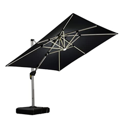 PURPLE LEAF Sombrilla de Jardín 2.7x2.7 m con LED, Poste de Aluminio con manivela giratoria 360°, basculante UV 50+, para exterior Piscina Jardín Terr precio