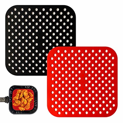 Alfombrilla para Freidora de Aire - Almohadillas de Silicona - Revestimientos Reutilizables para Freidora de Aire, Horno y Cesta de Vapor - Pack de 2 