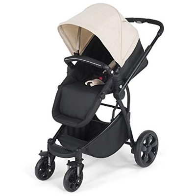 COSTWAY 2 en 1 Cochecito y Cuna Silla de Paseo para Bebé Plegable con Cesta de Almacenamiento 61x86x99 Centímetros (Beige y negro)