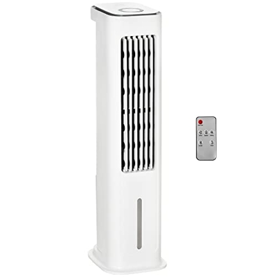 HOMCOM Enfriador de Aire 75W Altura 86 cm Oscilante con Control Remoto Depósito 5L 3 Modos 3 Velocidades Temporizador 12h y Pantalla LED Táctil 23x29x