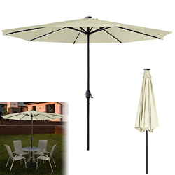 ACXIN Sombrilla con LED, sombrilla de jardín de aluminio, con manivela, protección UV 40+, para balcón, jardín, terraza (350 cm con LED, beige) características