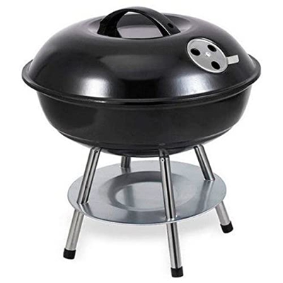 Acan Barbacoa Redonda para carbón de Acero esmaltado con Tapa, Patas, Bandeja de Cenizas, regulador Temperatura, portátil, Acampada, diámetro 34 cm