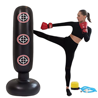 Saco de Boxeo de Pie, 160cm Saco de Boxeo Hinchable de Pie con Bomba de Aire de Pie Libre, PVC Fitness Boxeo Inflable Saco de Arena Columna Tumbler Sa