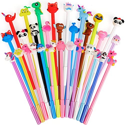 runxin 30pcs Bolígrafos Lindos Kawaii Animales,Bolígrafos de gel Divertidos para niños,Regalos de Fiesta de cumpleaños para niños,Regalo Cumpleaños in