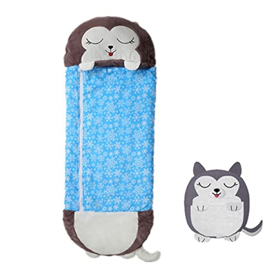 Saco de dormir para niños grande y feliz, saco de dormir 2 en 1 de animales de dibujos animados 180x 65 cm, saco de dormir suave y cómodo, almohadas p