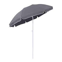 UISEBRT Sombrilla redonda de 200 cm, plegable, protección UV 20+, para jardín, terraza, mercado, balcón, jardín, terraza, gris oscuro, características