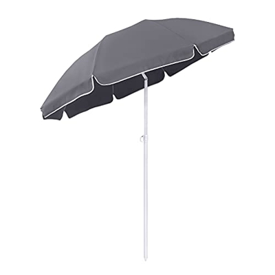 UISEBRT Sombrilla redonda de 200 cm, plegable, protección UV 20+, para jardín, terraza, mercado, balcón, jardín, terraza, gris oscuro,
