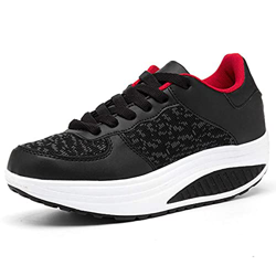 Mujer Zapatillas de Deporte Cuña Zapatos para Caminar Aptitud Plataforma Sneakers con Cordones Calzado de Tacón 4cm Negro EU 39 precio