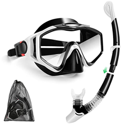 Odoland Snorkel Kit para Adultos, Tubo Dry Top Plegable Anti-Fugas, Gafas Buceo de Vidrio Templado Resistente a los Golpes y Antivaho para Esnórquel N precio