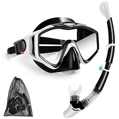Odoland Snorkel Kit para Adultos, Tubo Dry Top Plegable Anti-Fugas, Gafas Buceo de Vidrio Templado Resistente a los Golpes y Antivaho para Esnórquel N